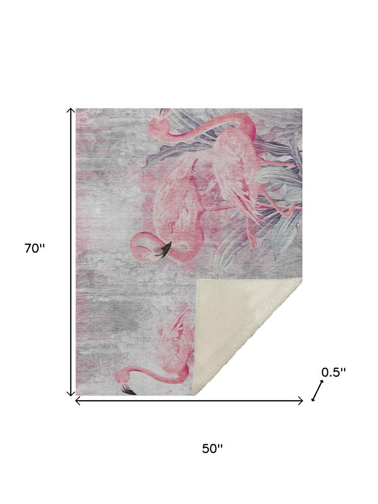 50" X 70" Pink And Ivory Animal Print Polyester Woven Plush Throw Blanket