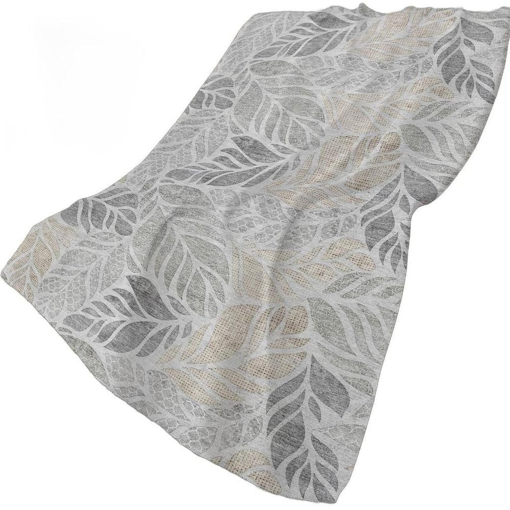 50" X 70" Gray And Charcoal Leaves Polyester Woven Plush Throw Blanket