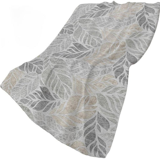 50" X 70" Gray And Charcoal Leaves Plush Throw Blanket
