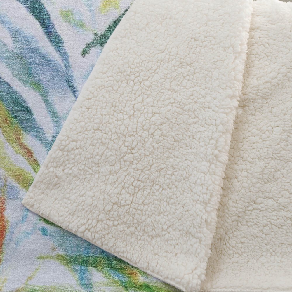 50" X 70" Ivory Blue And Green Microfiber Leaves Plush Throw Blanket