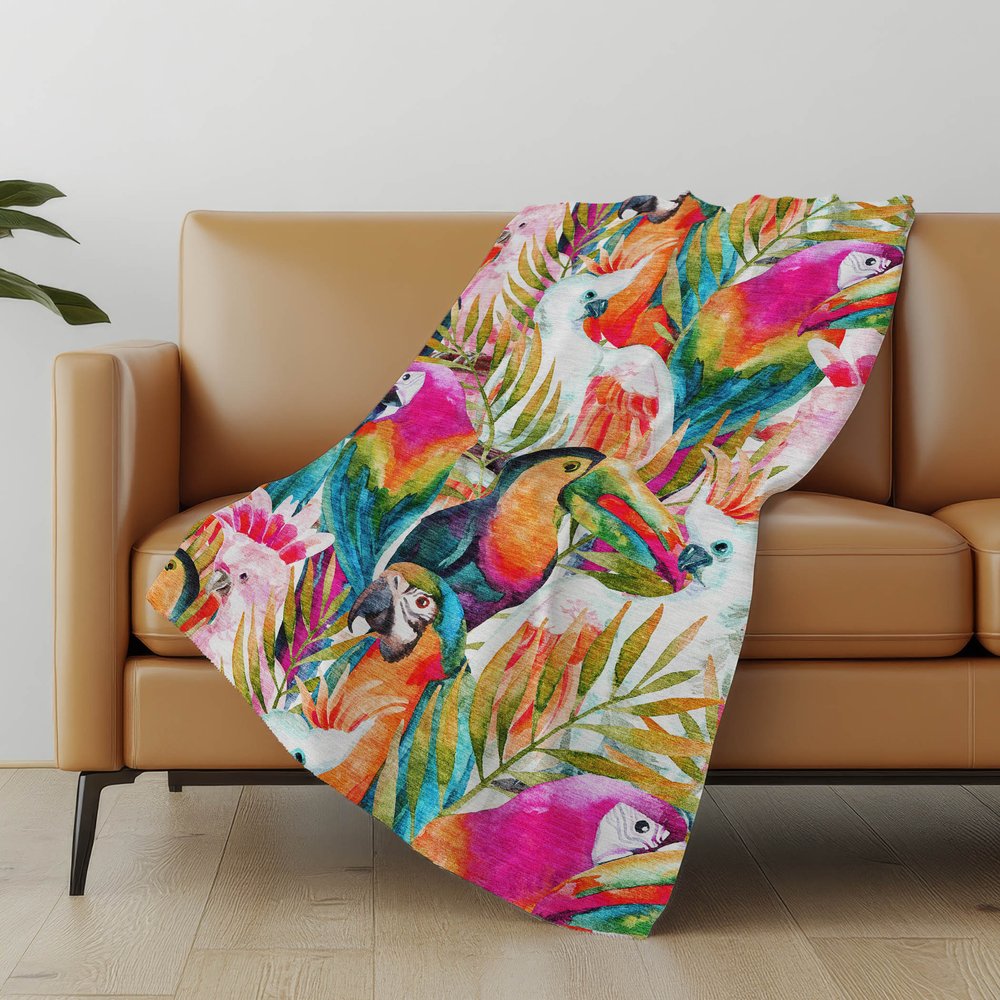 50" X 70" Orange Pink And Blue Animal Print Polyester Woven Plush Throw Blanket