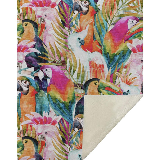 50" X 70" Orange Pink And Blue Animal Print Polyester Woven Plush Throw Blanket