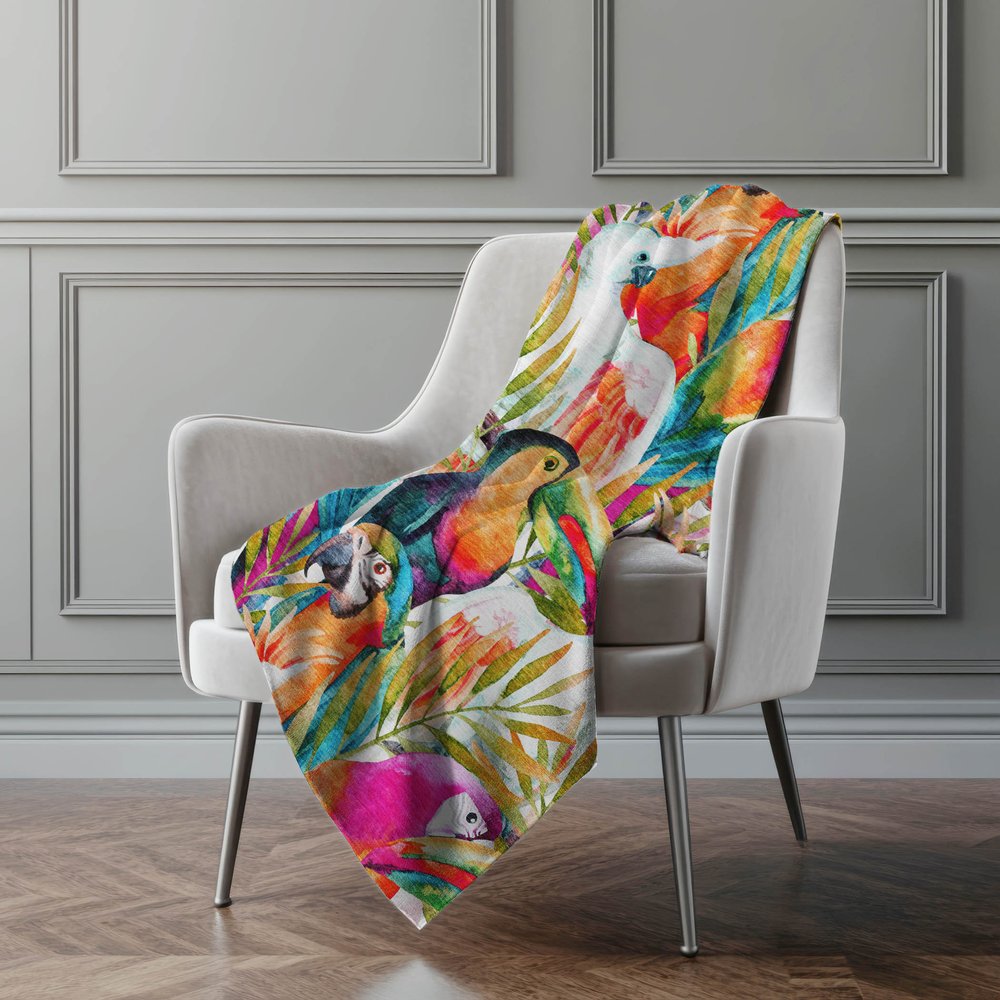 50" X 70" Orange Pink And Blue Animal Print Polyester Woven Plush Throw Blanket