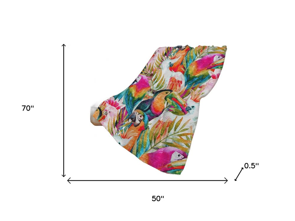 50" X 70" Orange Pink And Blue Animal Print Polyester Woven Plush Throw Blanket