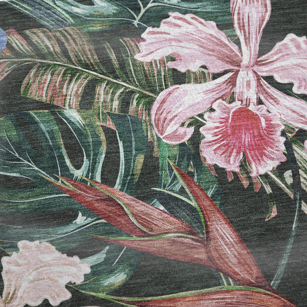 50" X 70" Midnight Green And Pink Floral Polyester Woven Plush Throw Blanket