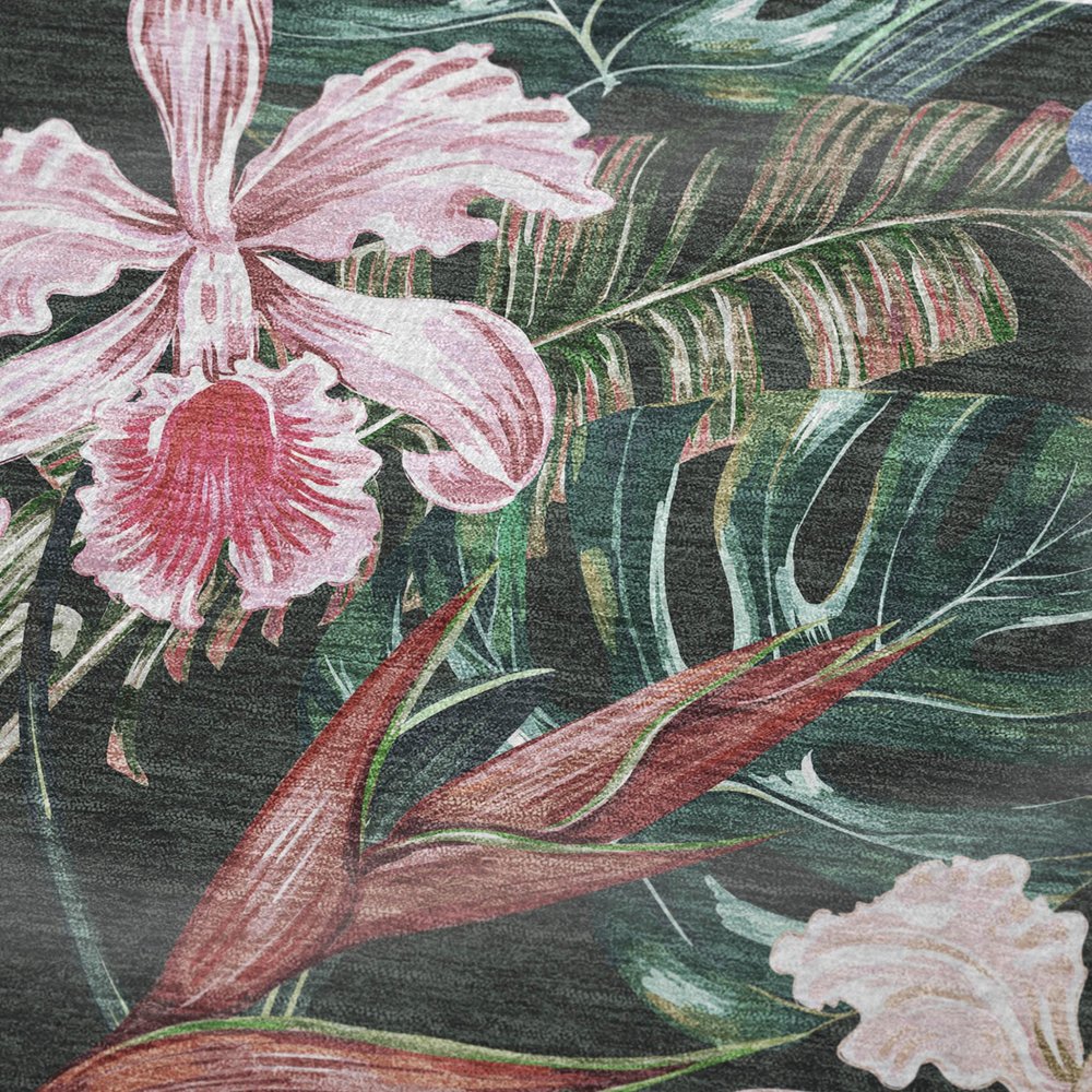 50" X 70" Midnight Green And Pink Floral Polyester Woven Plush Throw Blanket