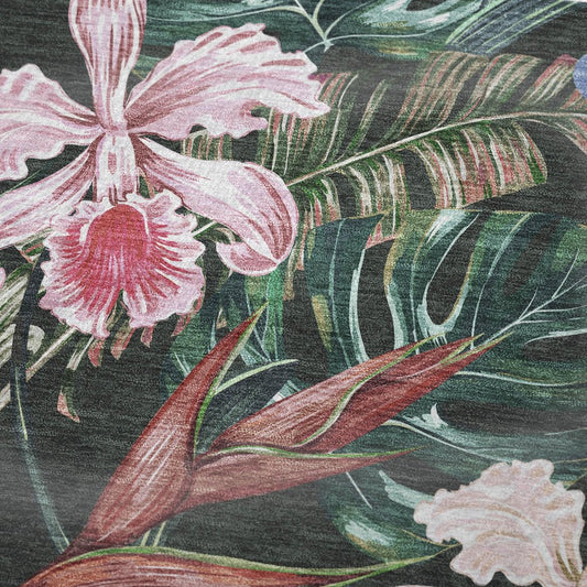 50" X 70" Midnight Green And Pink Floral Polyester Woven Plush Throw Blanket