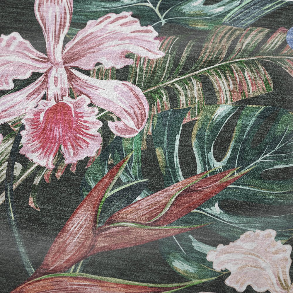 50" X 70" Midnight Green And Pink Floral Polyester Woven Plush Throw Blanket