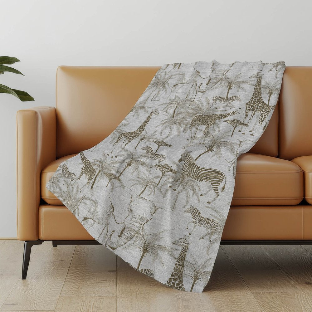 50" X 70" Gray And Taupe Animal Print Microfiber Plush Throw Blanket
