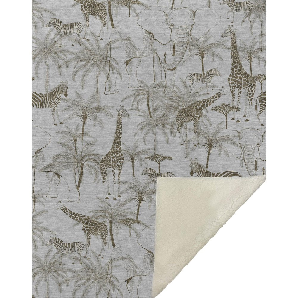 50" X 70" Gray And Taupe Microfiber Animal Print Plush Throw Blanket