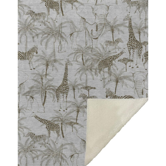 50" X 70" Gray And Taupe Microfiber Animal Print Plush Throw Blanket