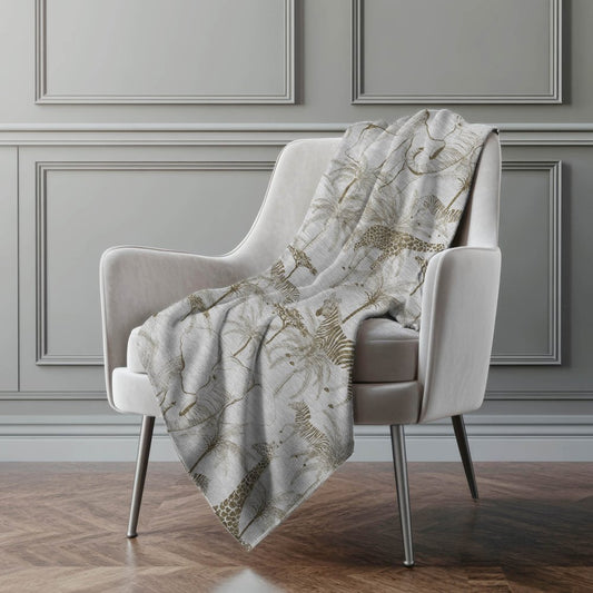 50" X 70" Gray And Taupe Animal Print Polyester Woven Plush Throw Blanket