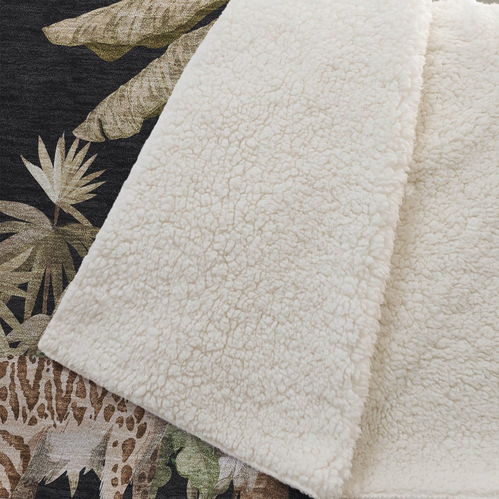 50" X 70" Midnight Olive Green And Ivory Microfiber Animal Print Plush Throw Blanket