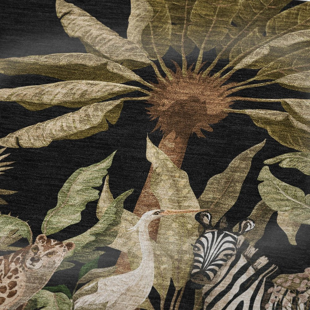 50" X 70" Midnight Olive Green And Ivory Microfiber Animal Print Plush Throw Blanket