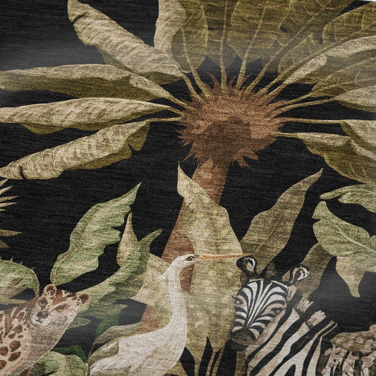50" X 70" Midnight Olive Green And Ivory Microfiber Animal Print Plush Throw Blanket