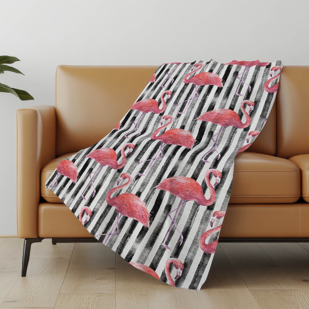 50" X 70" Pink Black And Ivory Animal Print Polyester Woven Plush Throw Blanket