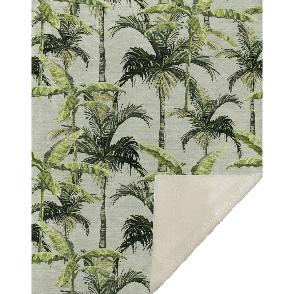 50" X 70" Green Palm Tree Microfiber Plush Throw Blanket