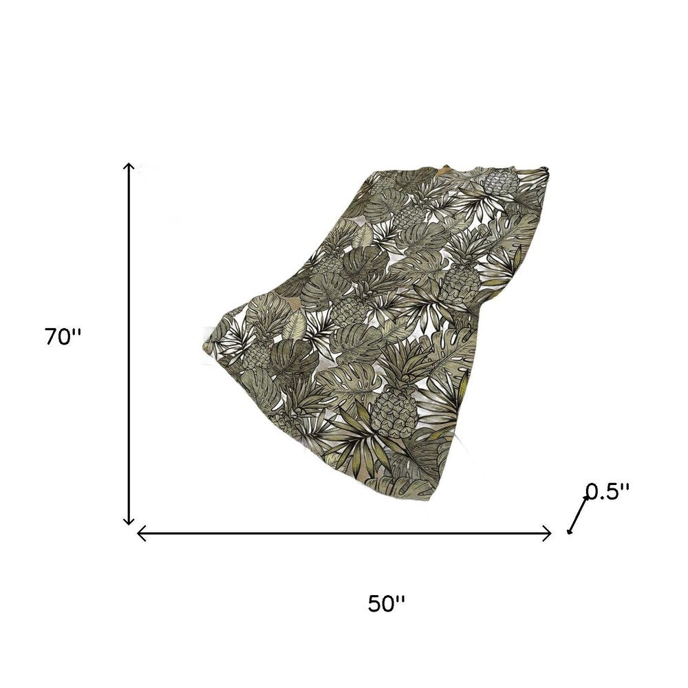 50" X 70" Chocolate Ivory And Taupe Leaves Polyester Woven Plush Throw Blanket