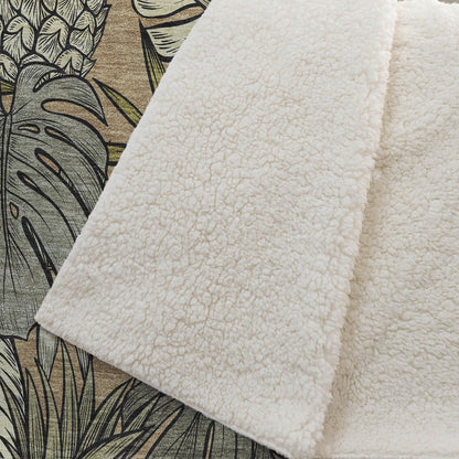 50" X 70" Chocolate Ivory And Taupe Leaves Polyester Woven Plush Throw Blanket
