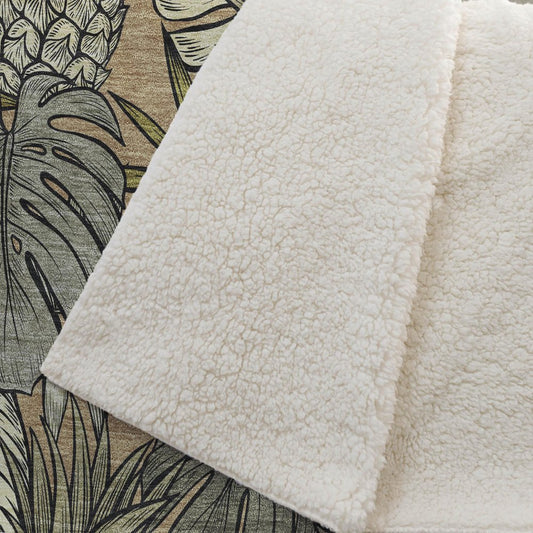 50" X 70" Chocolate Ivory And Taupe Leaves Polyester Woven Plush Throw Blanket