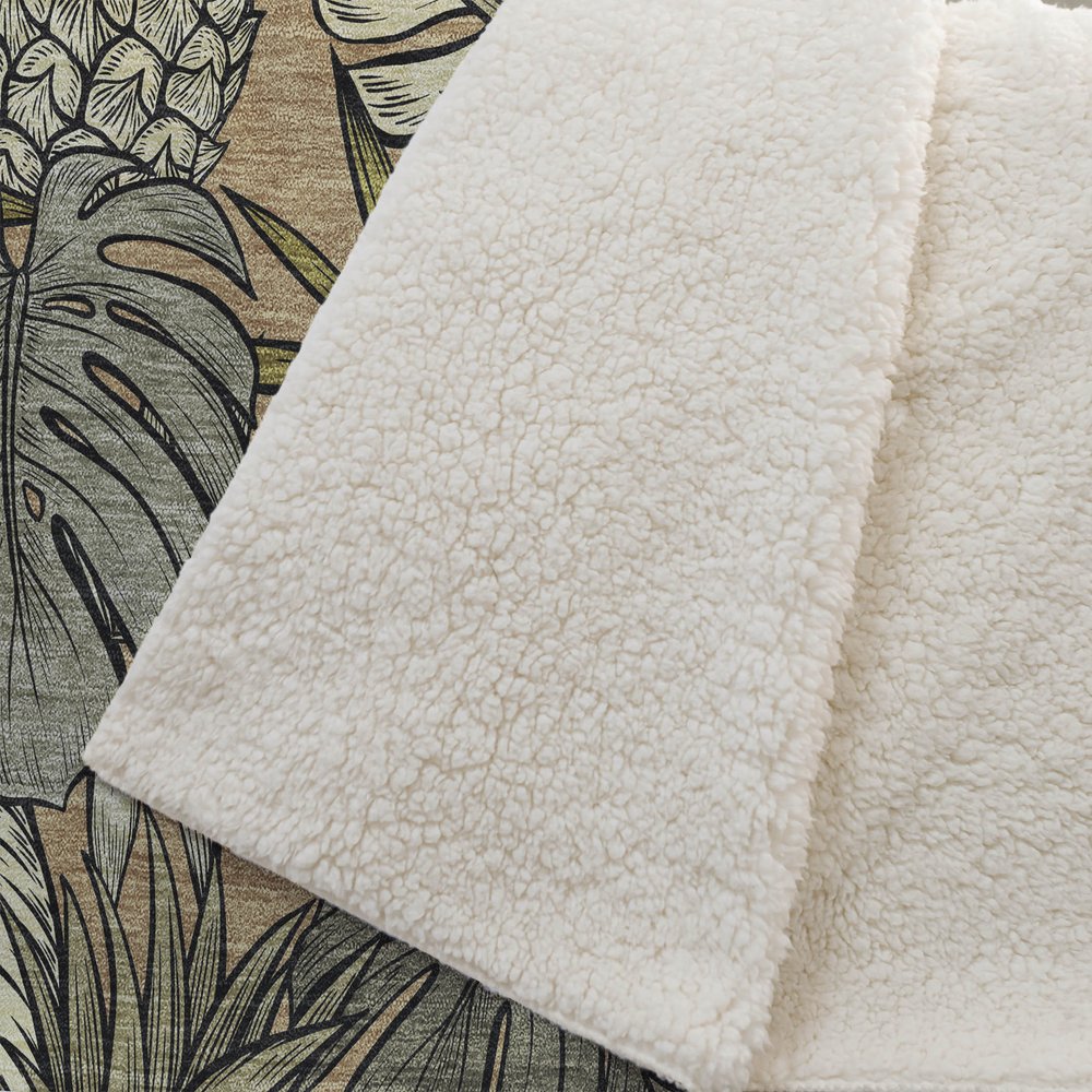 50" X 70" Chocolate Ivory And Taupe Leaves Polyester Woven Plush Throw Blanket