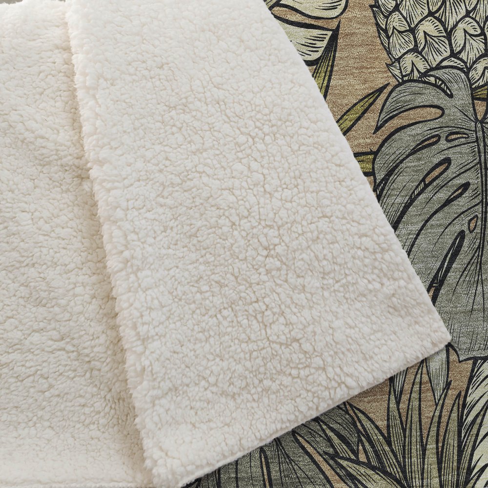 50" X 70" Chocolate Ivory And Taupe Leaves Polyester Woven Plush Throw Blanket