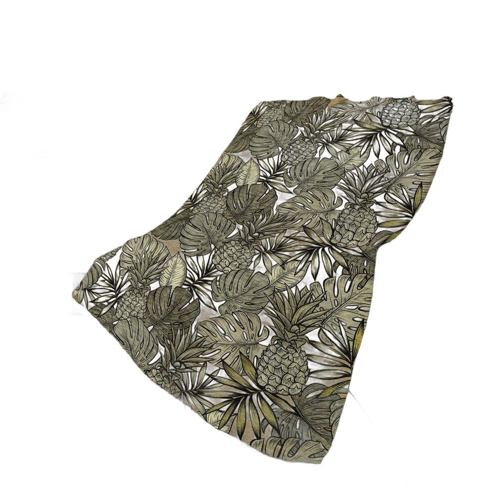 50" X 70" Chocolate Ivory And Taupe Leaves Polyester Woven Plush Throw Blanket