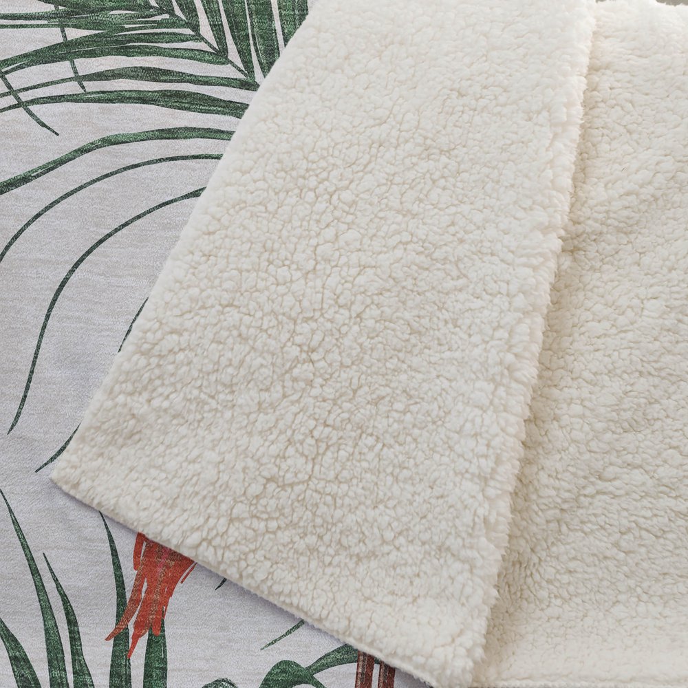 50" X 70" Pink Ivory And Olive Green Animal Print Polyester Woven Plush Throw Blanket