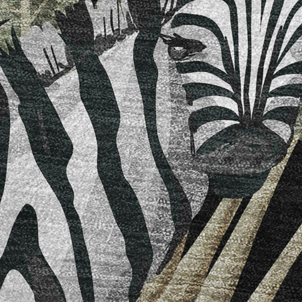 50" X 70" Midnight Ivory And Olive Green Animal Print Polyester Woven Plush Throw Blanket