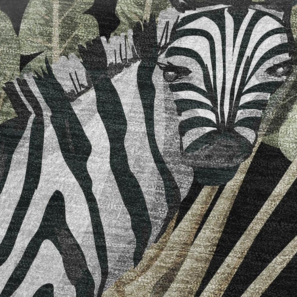 50" X 70" Midnight Ivory And Olive Green Animal Print Polyester Woven Plush Throw Blanket