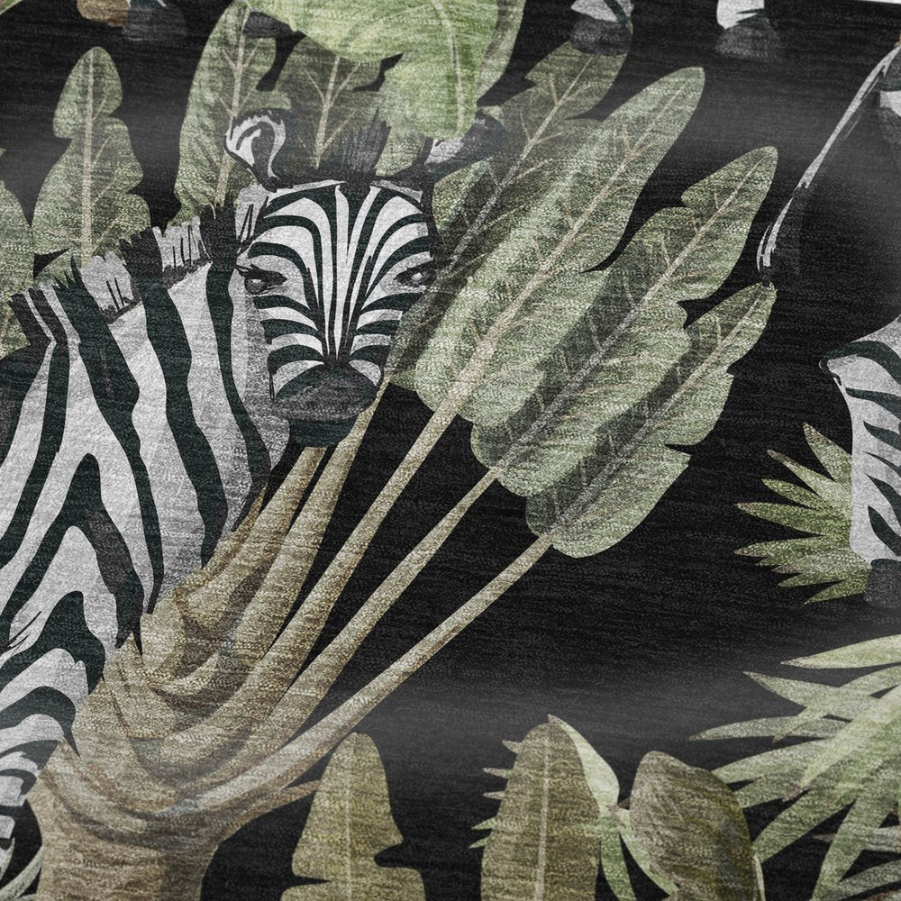 50" X 70" Midnight Ivory And Olive Green Animal Print Polyester Woven Plush Throw Blanket