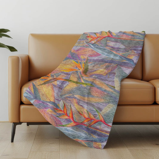 50" X 70" Peach Blue And Orange Animal Print Polyester Woven Plush Throw Blanket