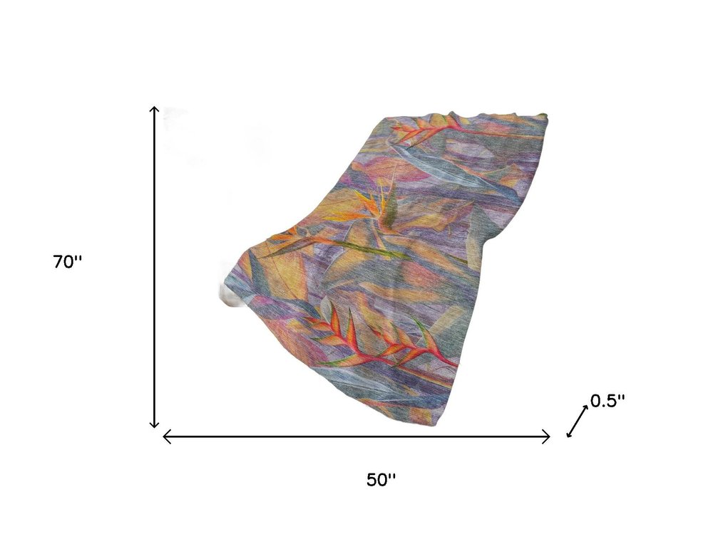 50" X 70" Peach Blue And Orange Animal Print Polyester Woven Plush Throw Blanket