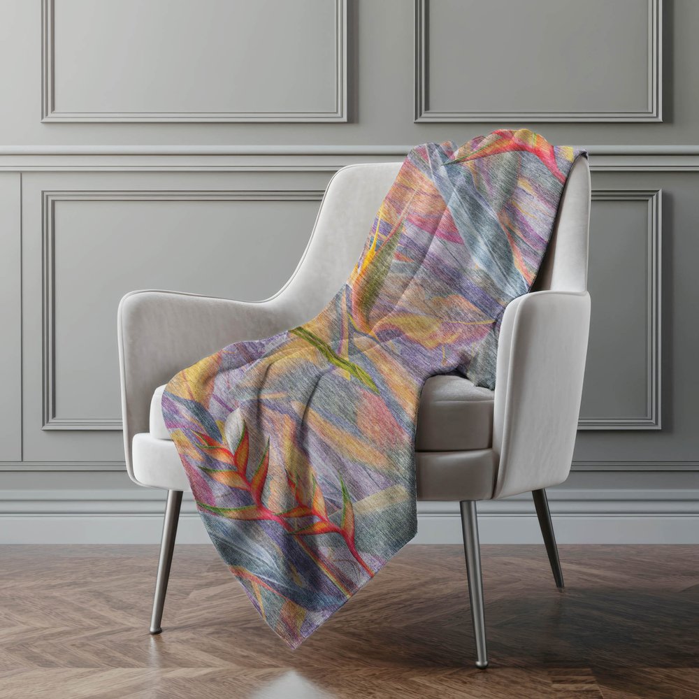 50" X 70" Peach Blue And Orange Animal Print Polyester Woven Plush Throw Blanket