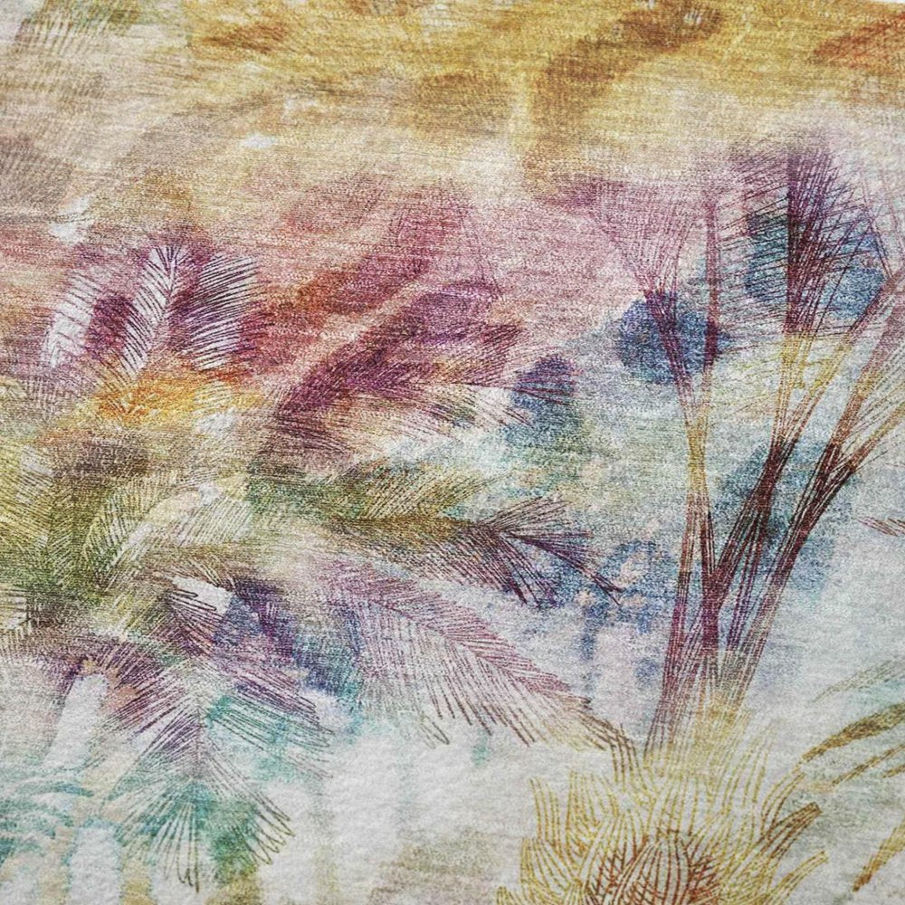 50" X 70" Ivory Peach And Blue Leaves Polyester Woven Plush Throw Blanket