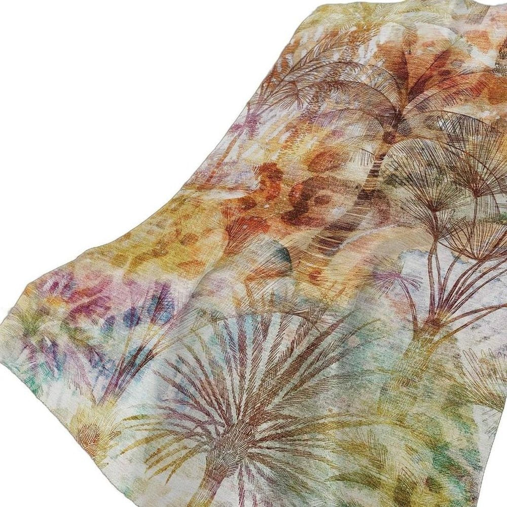 50" X 70" Ivory Peach And Blue Leaves Polyester Woven Plush Throw Blanket