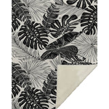 50" X 70" Midnight And Ivory Leaves Polyester Woven Plush Throw Blanket