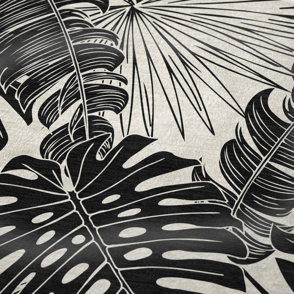 50" X 70" Midnight And Ivory Leaves Polyester Woven Plush Throw Blanket