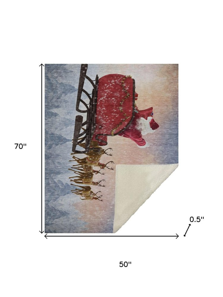 50" X 70" Blue Red And Brown Animal Print Polyester Woven Plush Throw Blanket