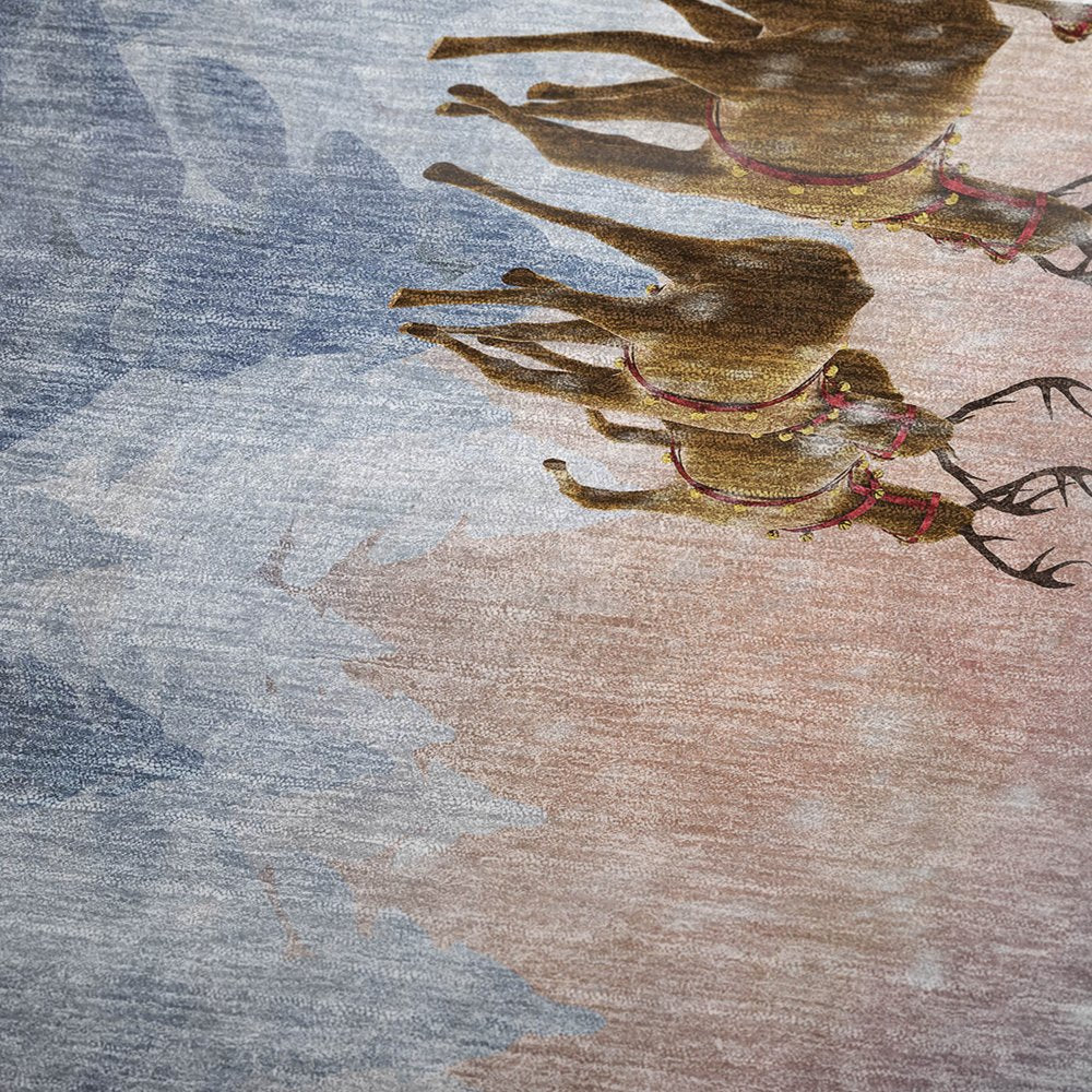 50" X 70" Blue Red And Brown Animal Print Polyester Woven Plush Throw Blanket