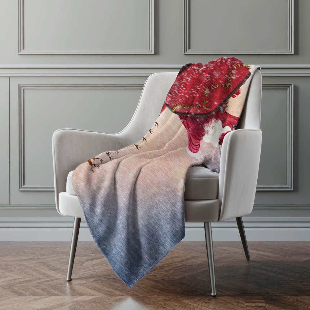 50" X 70" Blue Red And Brown Animal Print Polyester Woven Plush Throw Blanket