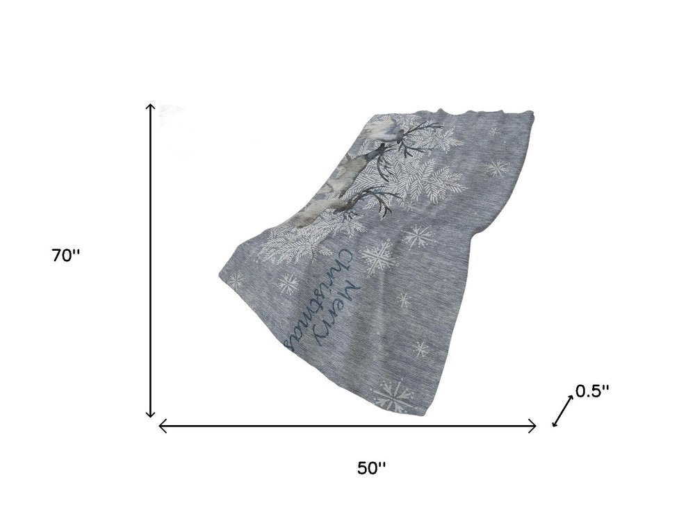 50" X 70" Gray And Silver Animal Print Polyester Woven Plush Throw Blanket