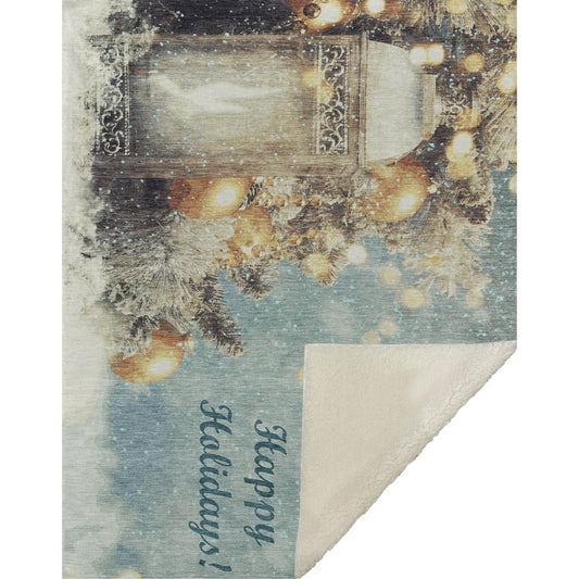 50" X 70" Blue Gold And Ivory Floral Microfiber Plush Throw Blanket