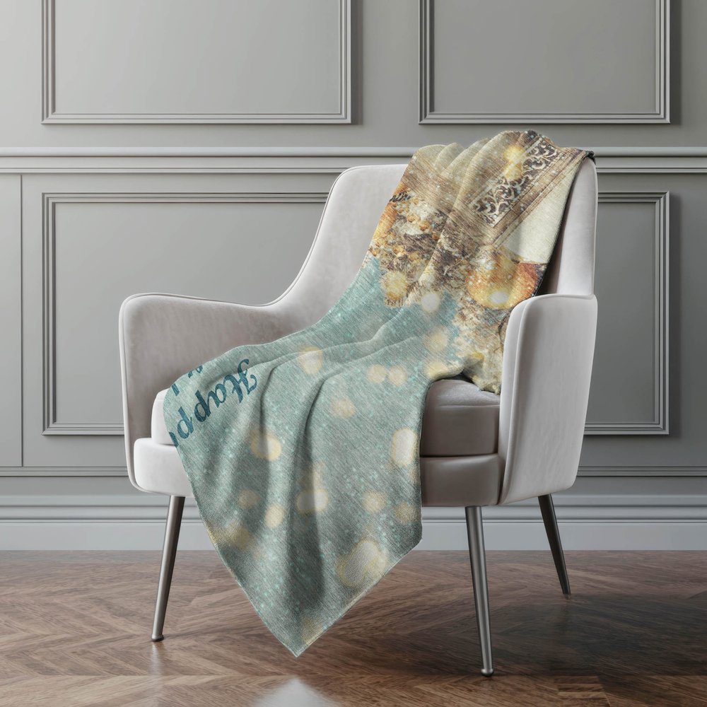 50" X 70" Blue Gold And Ivory Floral Microfiber Plush Throw Blanket