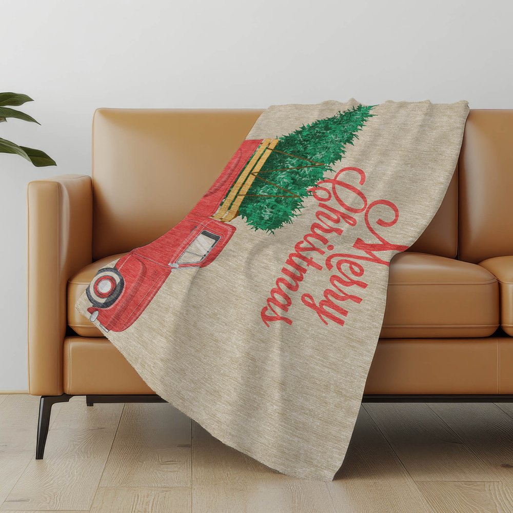 50" X 70" Red Green And Ivory Geometric Polyester Woven Plush Throw Blanket