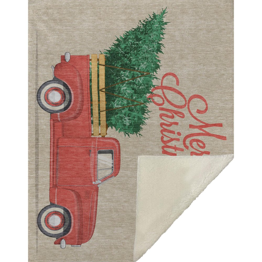 50" X 70" Red Green And Ivory Geometric Polyester Woven Plush Throw Blanket