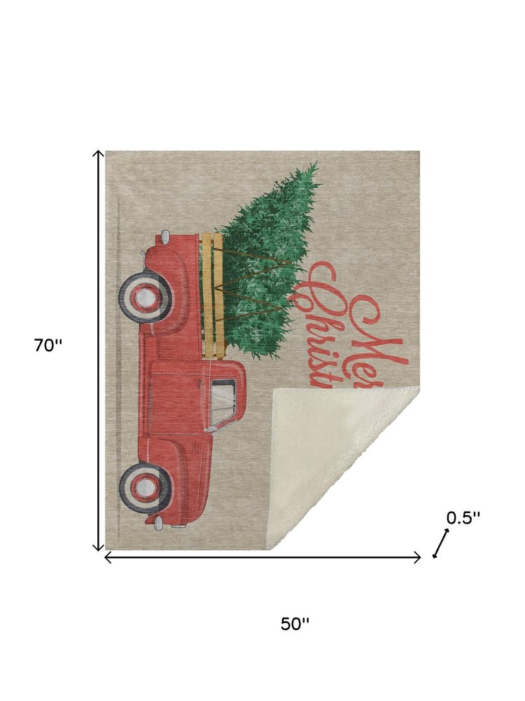 50" X 70" Red Green And Ivory Geometric Polyester Woven Plush Throw Blanket