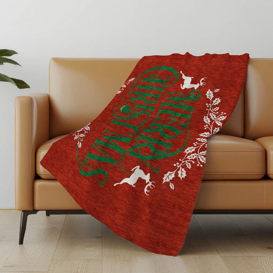 50" X 70" Ruby Red Green And Ivory Floral Plush Throw Blanket