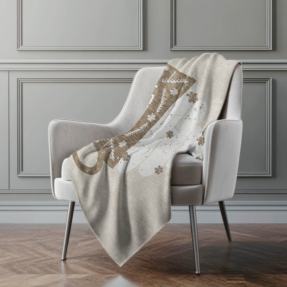 50" X 70" Latte Ivory And Beige Geometric Polyester Woven Plush Throw Blanket