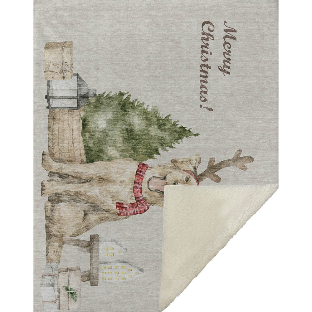 50" X 70" Taupe Green And Red Animal Print Microfiber Plush Throw Blanket